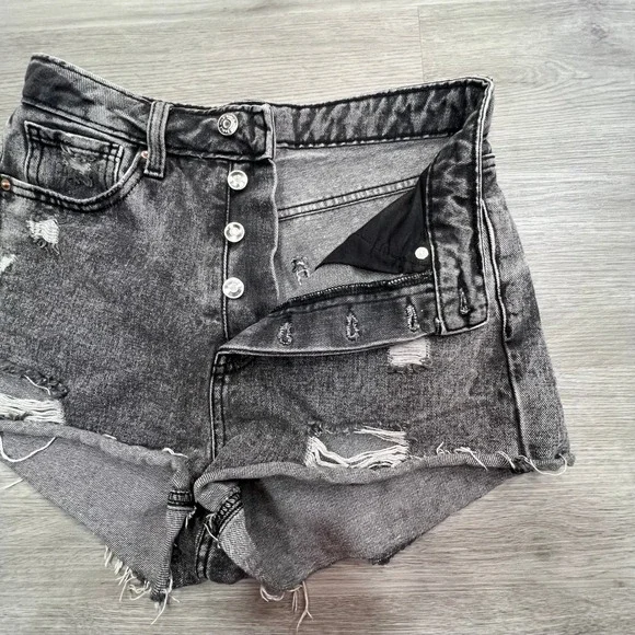Wild Fable Distressed Denim‎ Shorts High Rise Cutoff Black Wash Size 0 - Picture 7 of 12